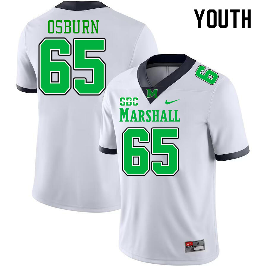 Youth #65 Logan Osburn Marshall Thundering Herd SBC Conference College Football Jerseys Stitched-Whi